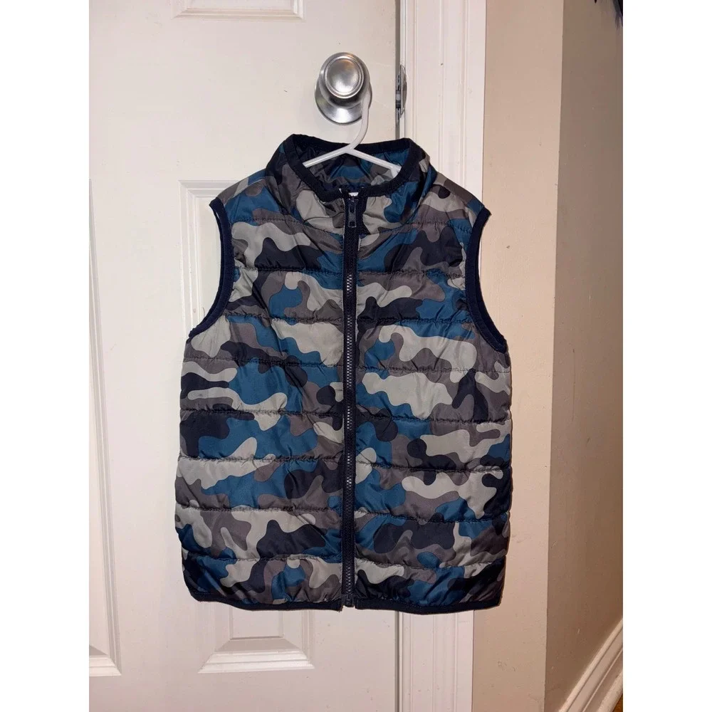 Gymboree Boys‎ Camouflage Puffer Vest Size S 5 6 Blue Gray Outerwear